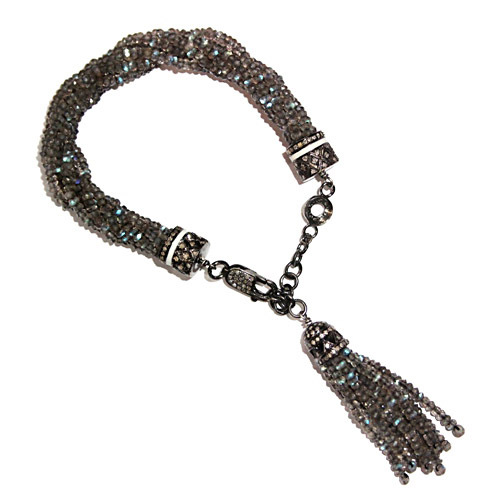 Labradorite Beads Silver Tassel Bracelet