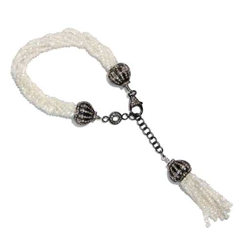 Diamond Moonstone Beads Tassel Bracelet