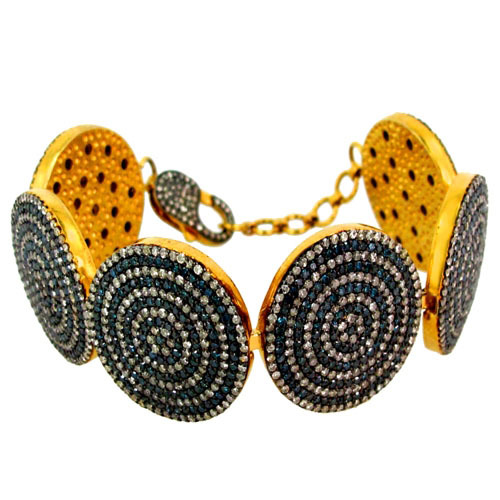 Yellow Gold Blue Diamond Pave Silver Bracelet