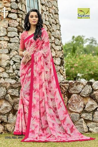 Pink Georgette Printed Sarees