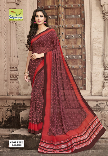 Georgette Saree - Georgette Material, Printed Pattern, Purple Color | Trendy Style, Alluring Patterns, Contrasting Color-Combos, Colorfastness