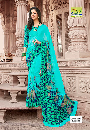 Bluish Printed Saree