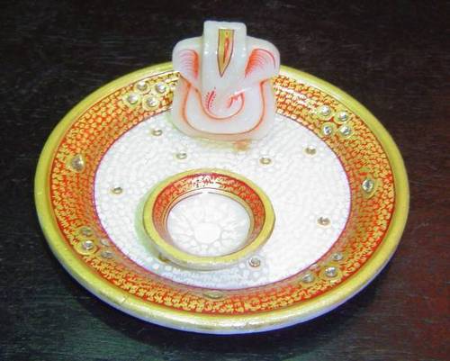 Mrable Handicrafts - Marble, 6 Inch, White | Intricate Religious Design, Handcrafted, Polished Finish