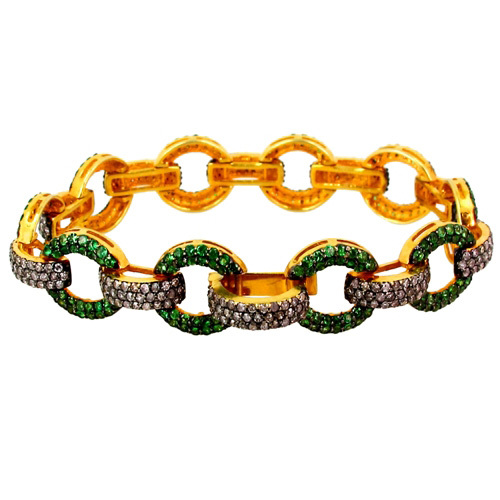 Tsavorite Diamond Gold Link Bracelet 