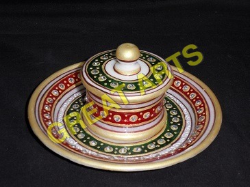 Marble Dry Fruits Dibbi Set - 6 Inch Gold Marble, Hand-Painted, Elegant Round Design