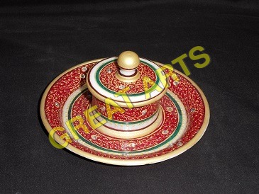 Marble Dry Fruits Dibbi Set - Marble, 6 Inch, Red | Hand-Painted, Elegant, Durable, Round