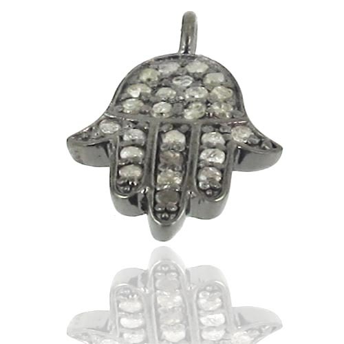 Diamond Lucky Hamsa Hand Silver Charm 