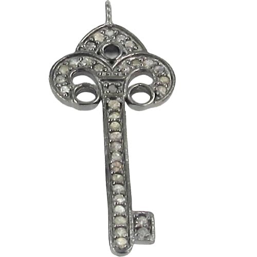 Natural Diamond Key Style Silver Charm