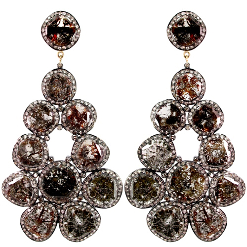 Slice Diamond 14k Yellow Gold Dangle 925 Sterling Silver Earrings