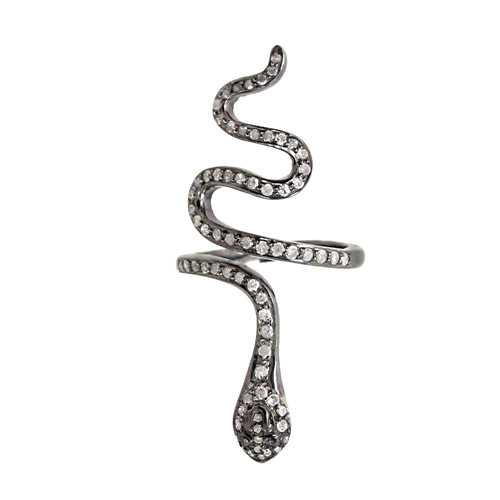 925 Sterling Silver Diamond Studded Snake Vintage Ring
