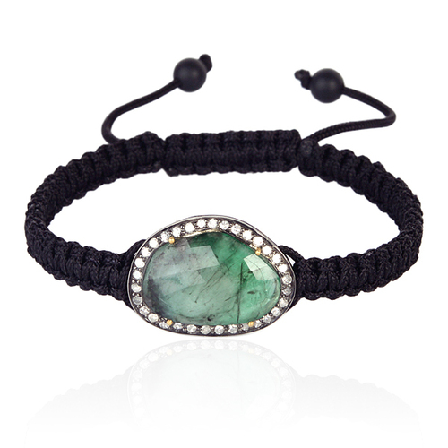 Emerald Diamond Macrame Bracelet 