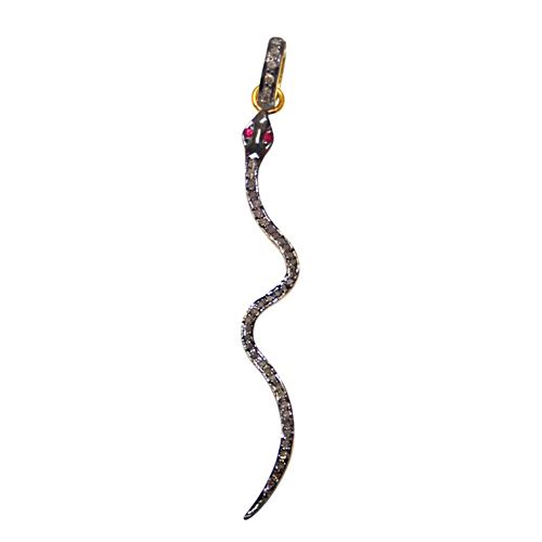 Diamond Studded Snake Design Slim Silver Pendant
