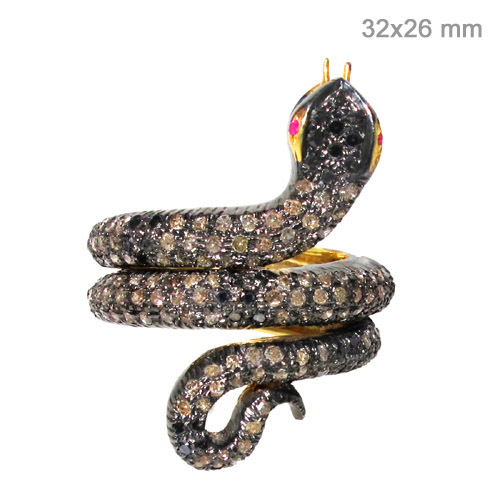 925 Sterling Silver Diamond Studded Ruby Eye Snake Ring