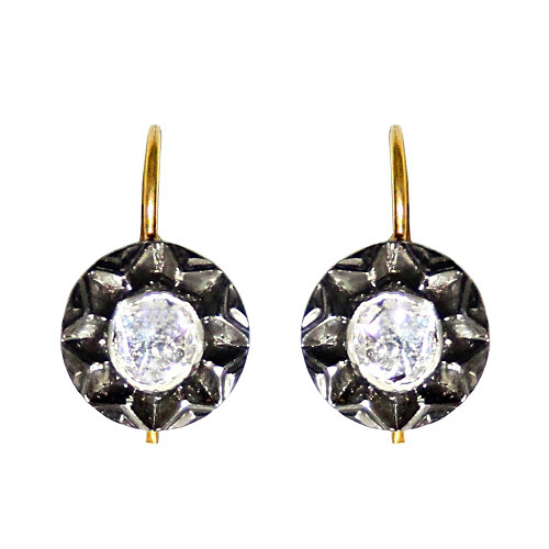 Yellow Gold Center Diamond Studded Vintage Silver Earrings