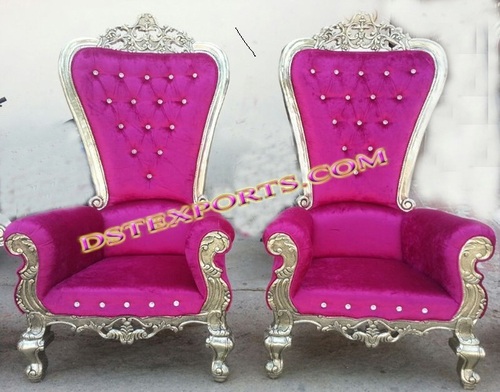 Royal Wedding Stage Chairs - Wood, 50x50x70 cm, Pink | Hand Carved, Royal Design, Durable, Bride Groom Seating