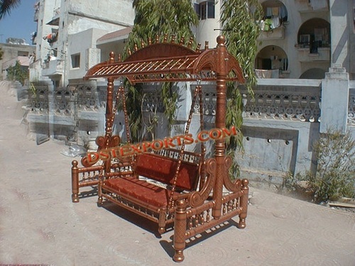 Maharani Wedding Swing - Wooden 6ft x 4ft x 6ft Brown, Hand-Carved Elegant Durable Design, Comfortable Two-Seater