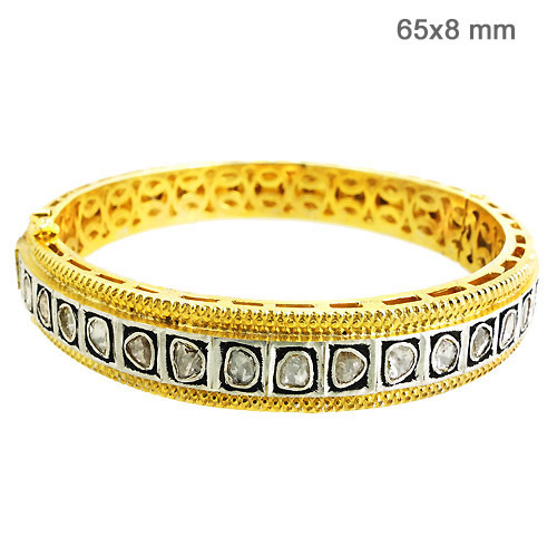14k Yellow Gold Rosecut Diamond Designer Bangle