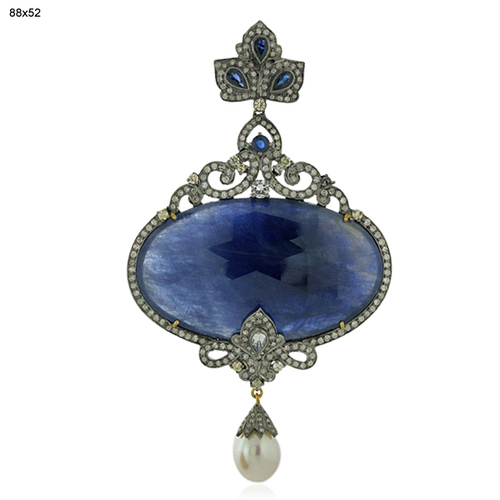 Blue Sapphire Diamond Oval Pendant