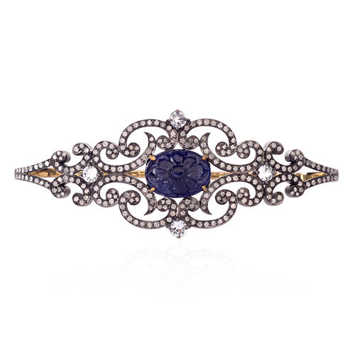 Carved Blue Sapphire Palm Bracelet