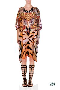 Digital Print Luxury Short Silk Beachwear Kaftan Bust Size: 56 Inch (in)