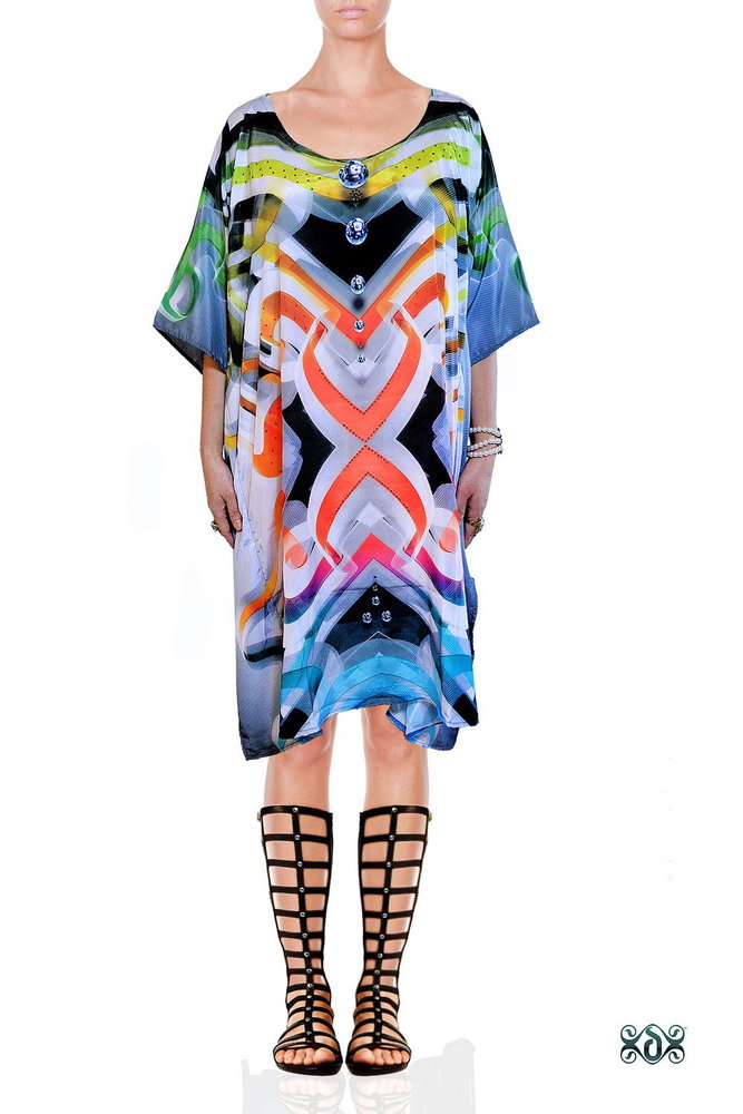 Digital Printed Short Satin Kaftan Bust Size: 56 Inch (In)