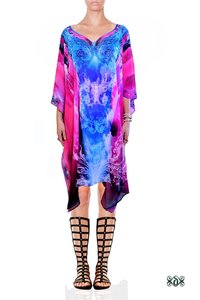 Digital Print Beach Cover-ups Short Kaftan - Crepe, 36 Inches Length | Hand Embellished With Superior Quality Crystals, Breathable, No Fade, Non-toxic, Washable, All Season Wear, Custom Sizes Available