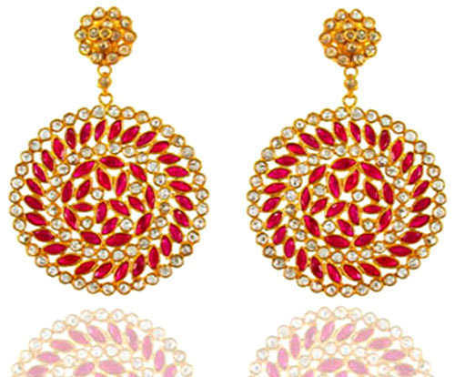 18k Gold Round Shape Diamond Pink Tourmaline Earrings - 14.434 GMS, 5.20 CTS Diamonds, 9.77 CTS Pink Tourmaline, Elegant Design
