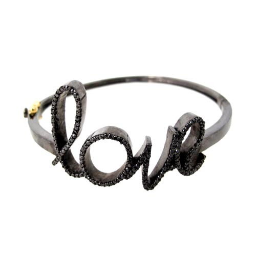 Black Diamond Love Gold Bangle - 14k Gold/Sterling Silver, 1.24 CTS Diamonds, Lightweight, UV Shine