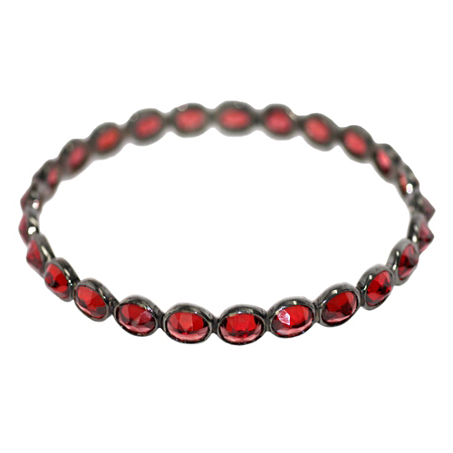 Silver Red Garnet Gemstone Sleek Bangle