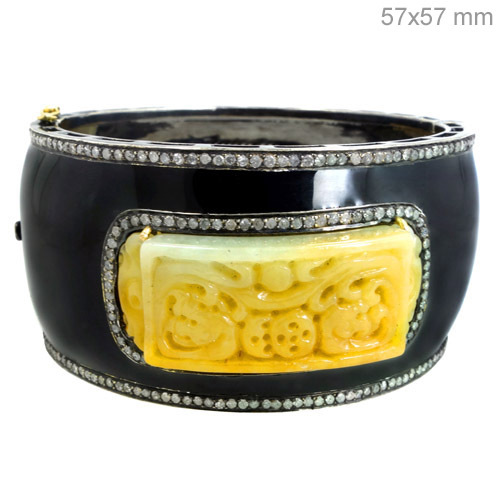 Diamond Pave Jade Carving Enamel Bangle