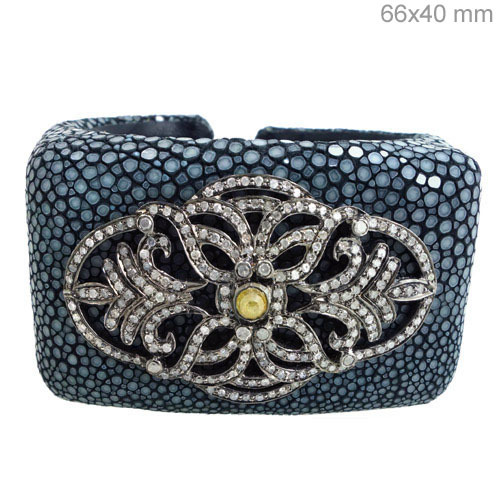 Stingray Leather Diamond Silver Bangle