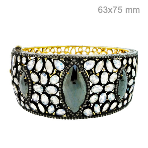 Diamond Moonstone & Black Spinel Gemstone Bangle