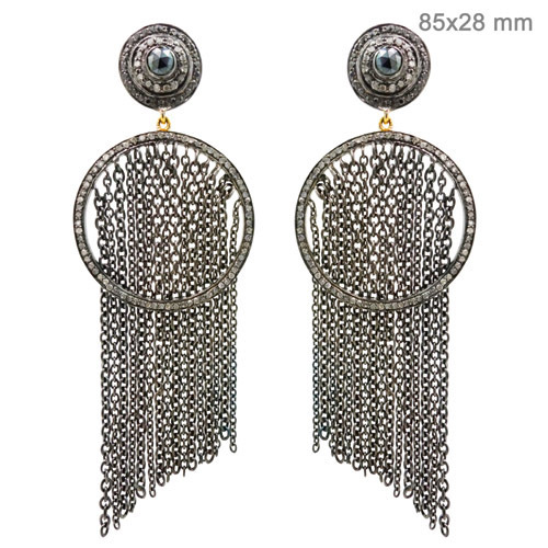 Diamond Silver Chain Chandelier Earrings