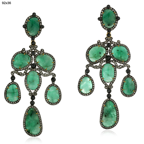 Diamond Emerald Chandelier Earrings 