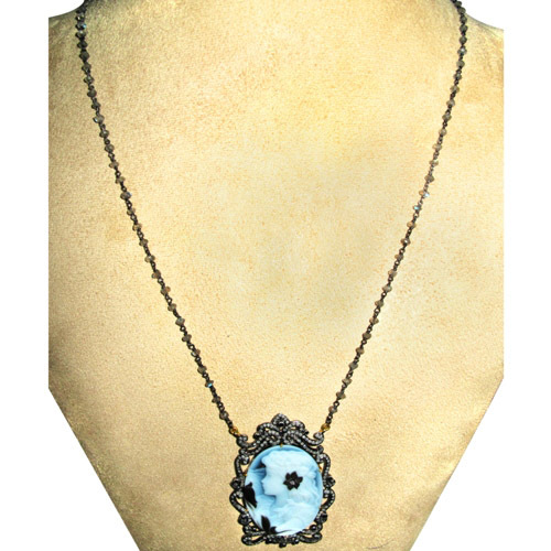 Gemstone Beads Cameo Lady Victorian Necklace
