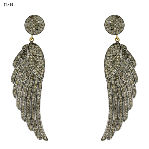 Pave Diamond Angel Wing Earrings - 14k Gold & Silver, 71x18 mm | 6.022 Ct Diamonds, Handcrafted Dangle Jewelry