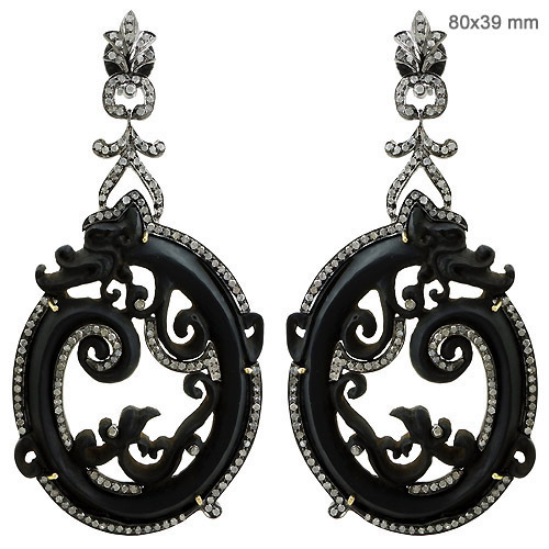 Designer Pave Diamond Gemstone Dangle Earrings