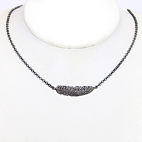 925 Silver Leaf Diamond Chain Link Necklace