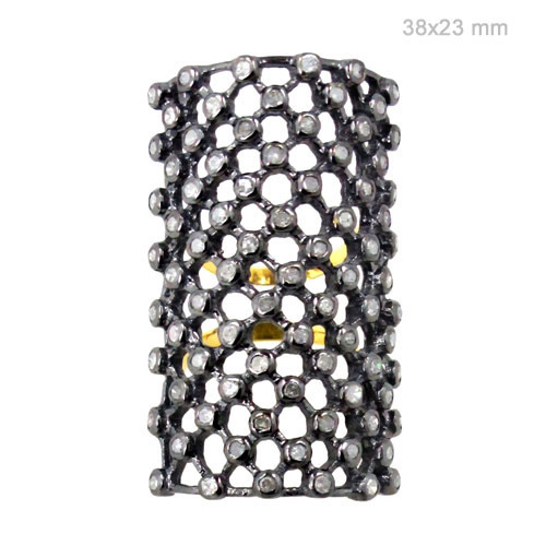 Diamond Silver Gold Long Ring - 14k Gold, Silver, 1.90 CTS Diamond, 8.43 GMS | Elegant Design, Diamond Accents, Unique Style