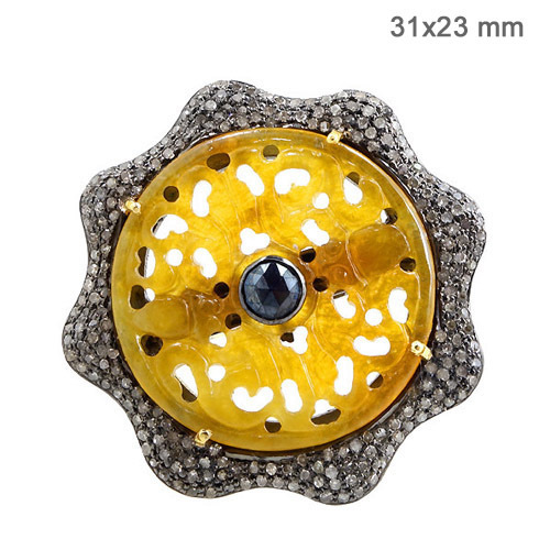 Diamond Pave Jade Carving Ring