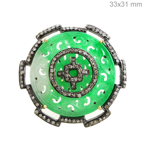 Gold Jade Carving Diamond Ring
