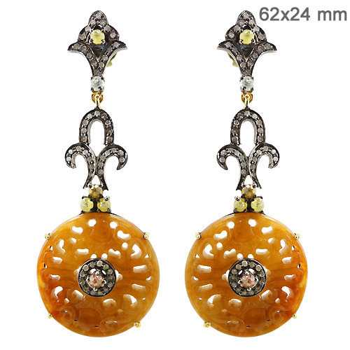 Jade Carving Diamond Earrings Jewelry