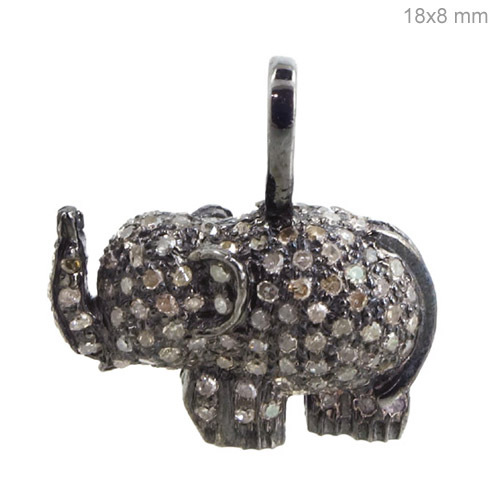 Diamond Elephant Style Silver Charm Pendant