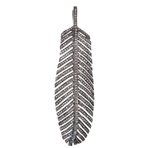 Diamond Studded Silver Leaf Pendant