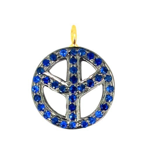 Gold Blue Sapphire Silver Peace Pendant