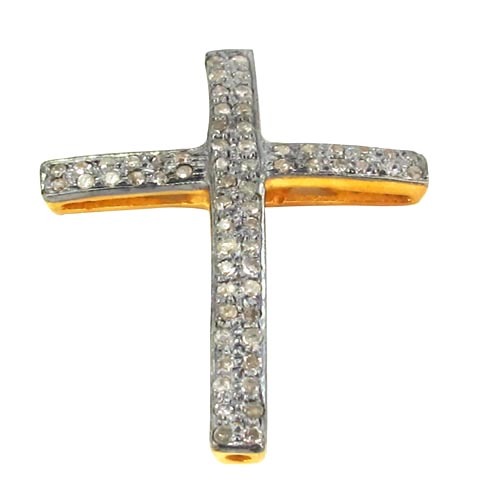 Diamond Studded Cross Silver Finding