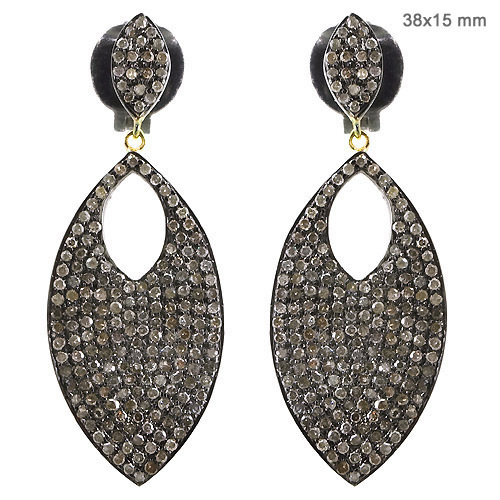 Silver Gold Diamond Pave Dangle Earrings