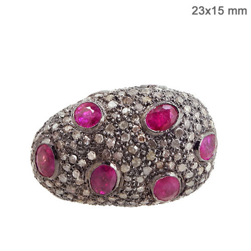 925 Sterling Silver Diamond Pave Ruby Spacer Bead Findings
