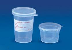 Sample Container (Press & Fit Type) - Polypropylene 25/50 ml, Transparent Color, Round Shape, Disposable for Sputum and Urine Collection