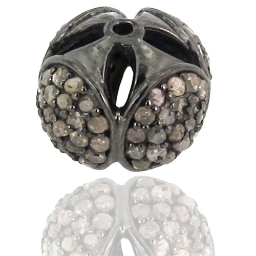 Natural Pave Diamond Studded Silver Bead Finding